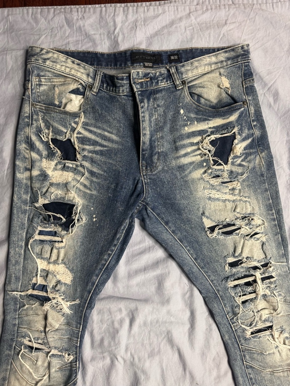 Decibel Slim Fit Distressed Light Blue Skinny Jeans for Men - Picture 5 of 11
